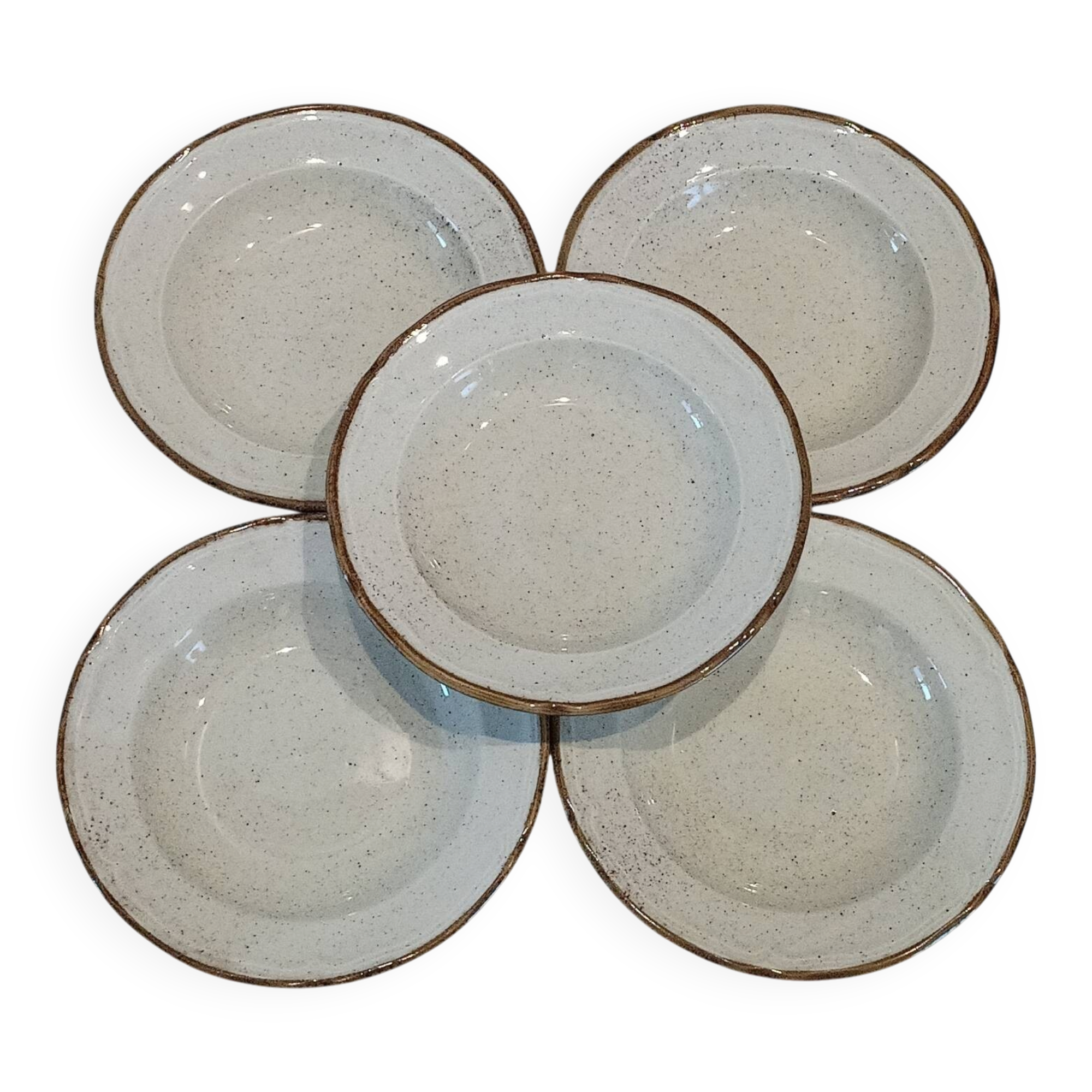 Lot de 5 assiettes vintage en céramique mouchetée –