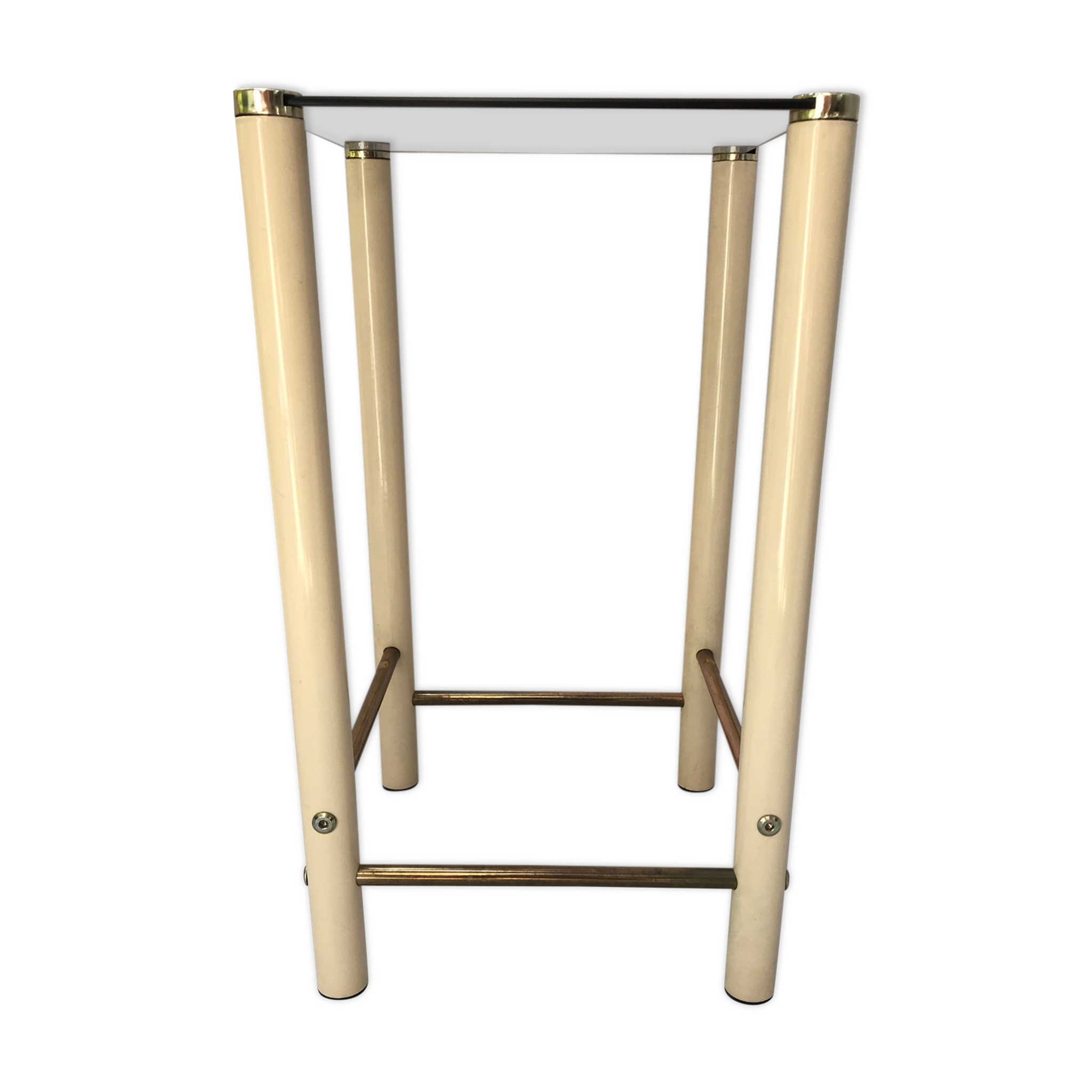 Square side table in metal and smoked glass.