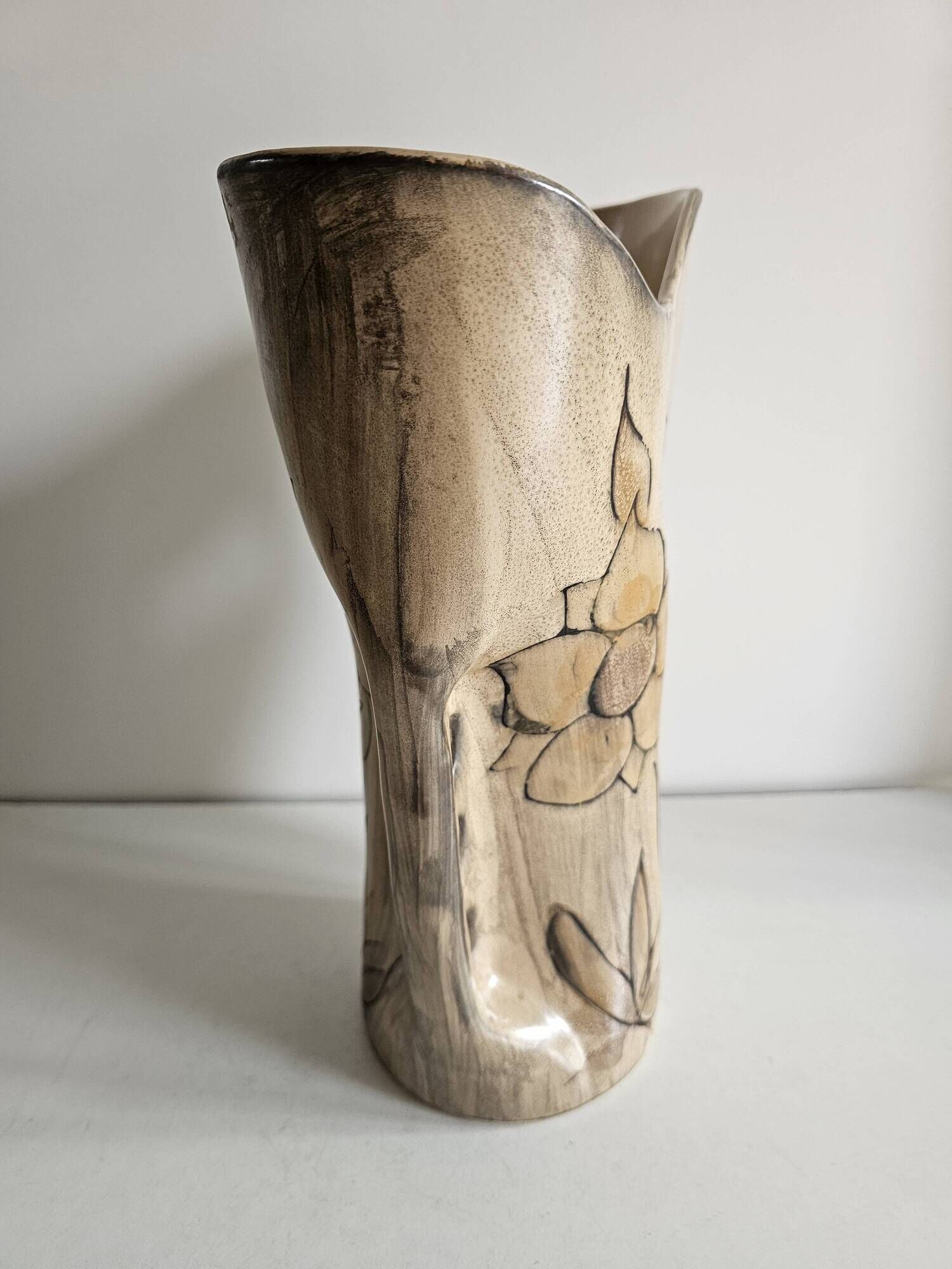 Large ceramic vase with floral pattern in the style of Vallauris.