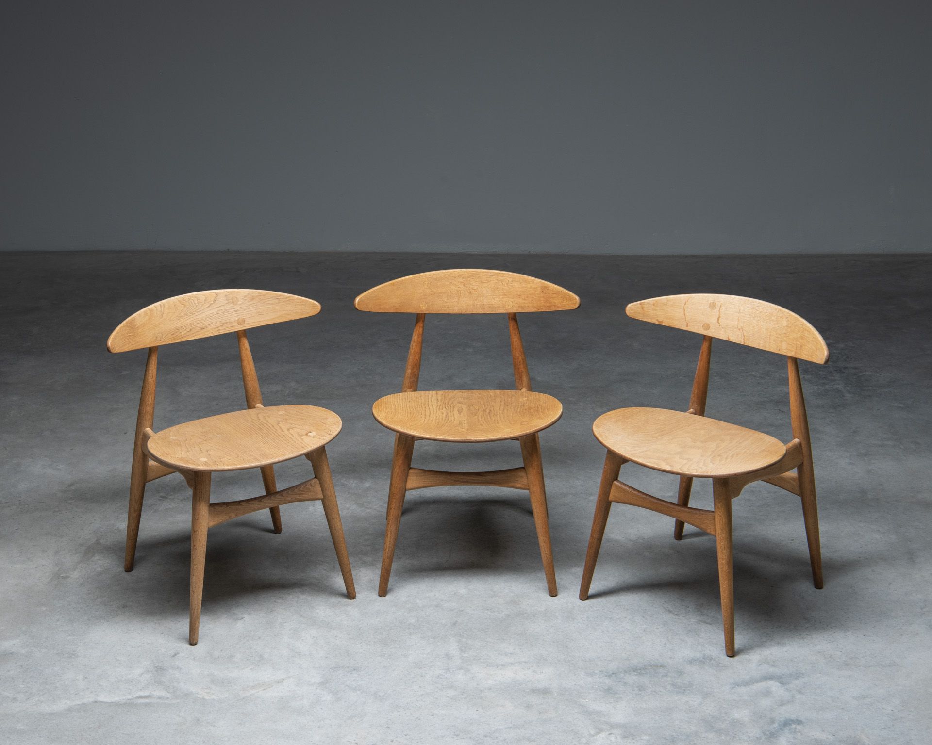 Set of 3 Chairs CH33 Hans Wagner, Carl Hansen & Søn, 1950s, Denmark