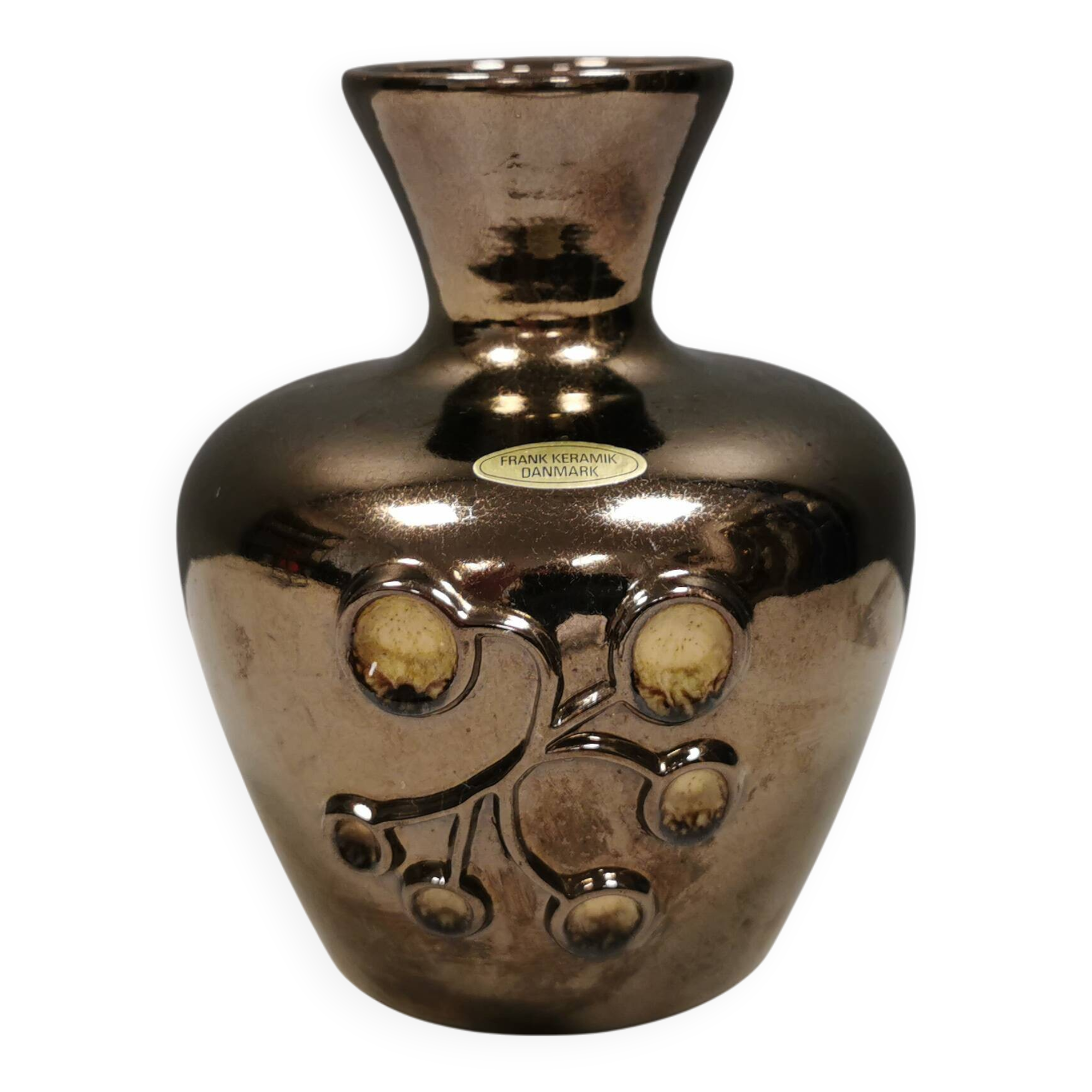 Ceramic vase with metal glaze from Frank ceramics Denmark 1970-80s.