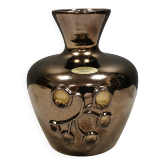 Vase en céramique avec glaçure métallique de Frank Ceramics Danemark années 1970-80.