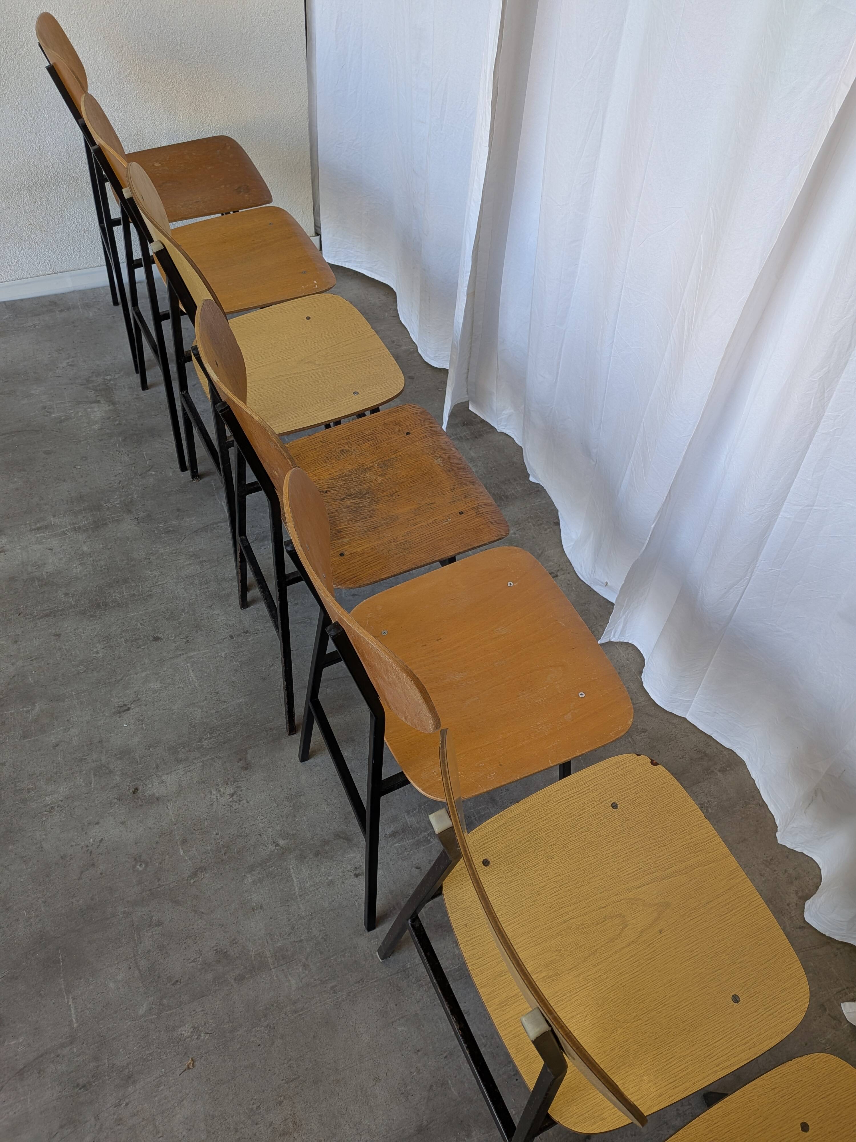 Set of 7 Vintage Industrial School Chairs / STOL Kamnik 1970s Yugoslavia