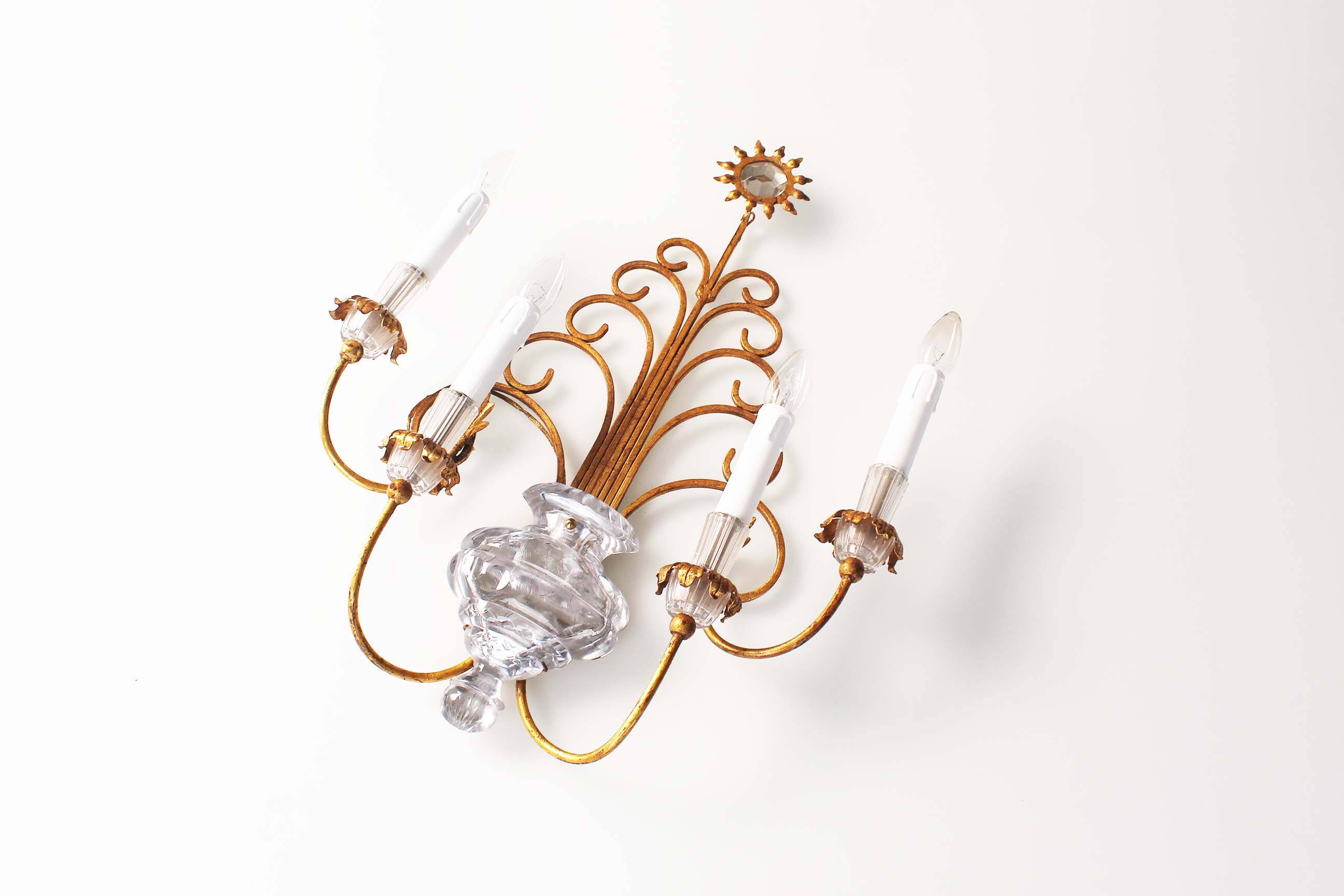 Monumental Bagues style crystal and gilt central sconce by Banci Firenze