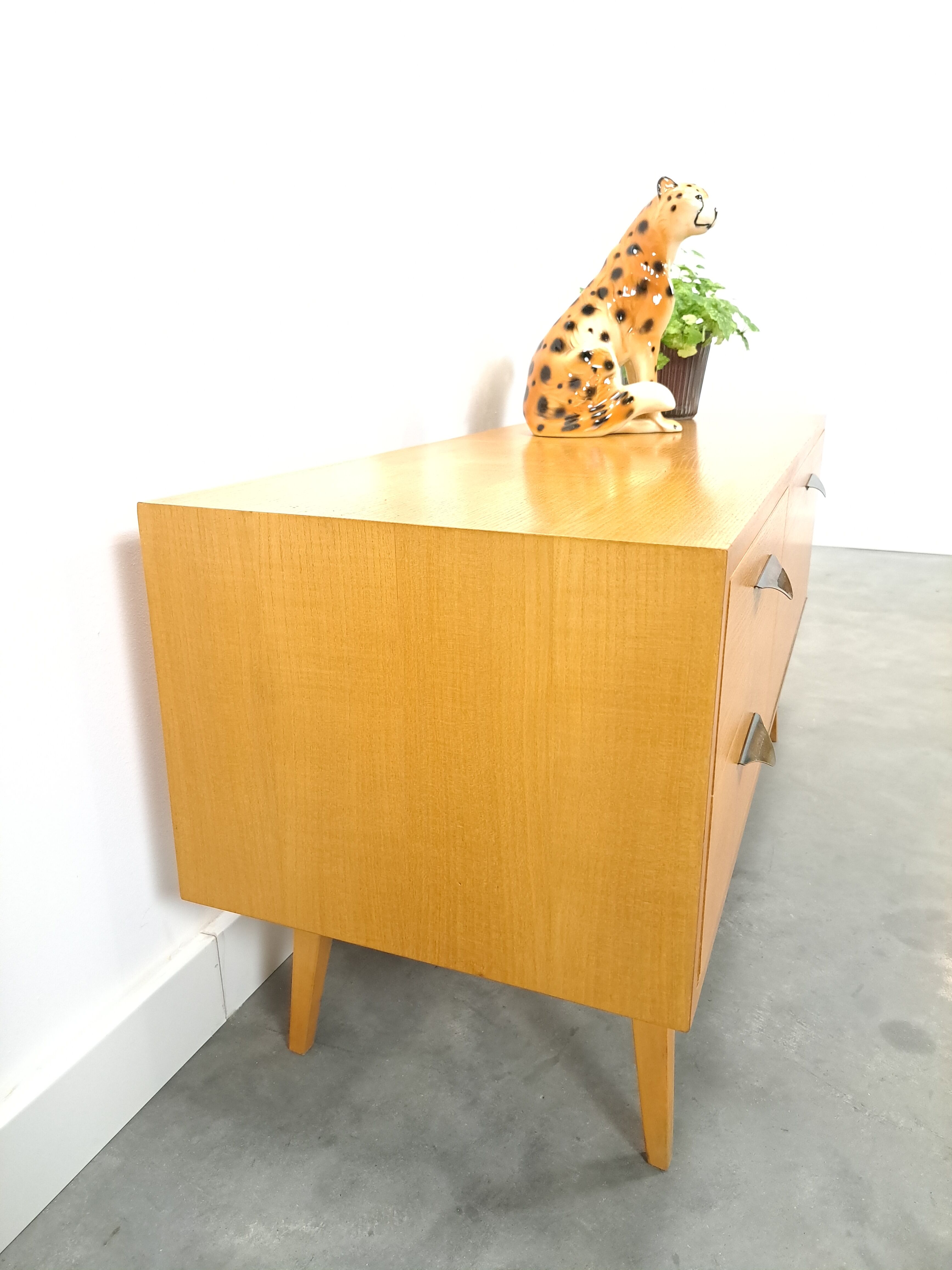 TV cabinet veneer vintage with drawers and brass