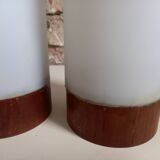 Pair of scandinavian table lamp glass and teak