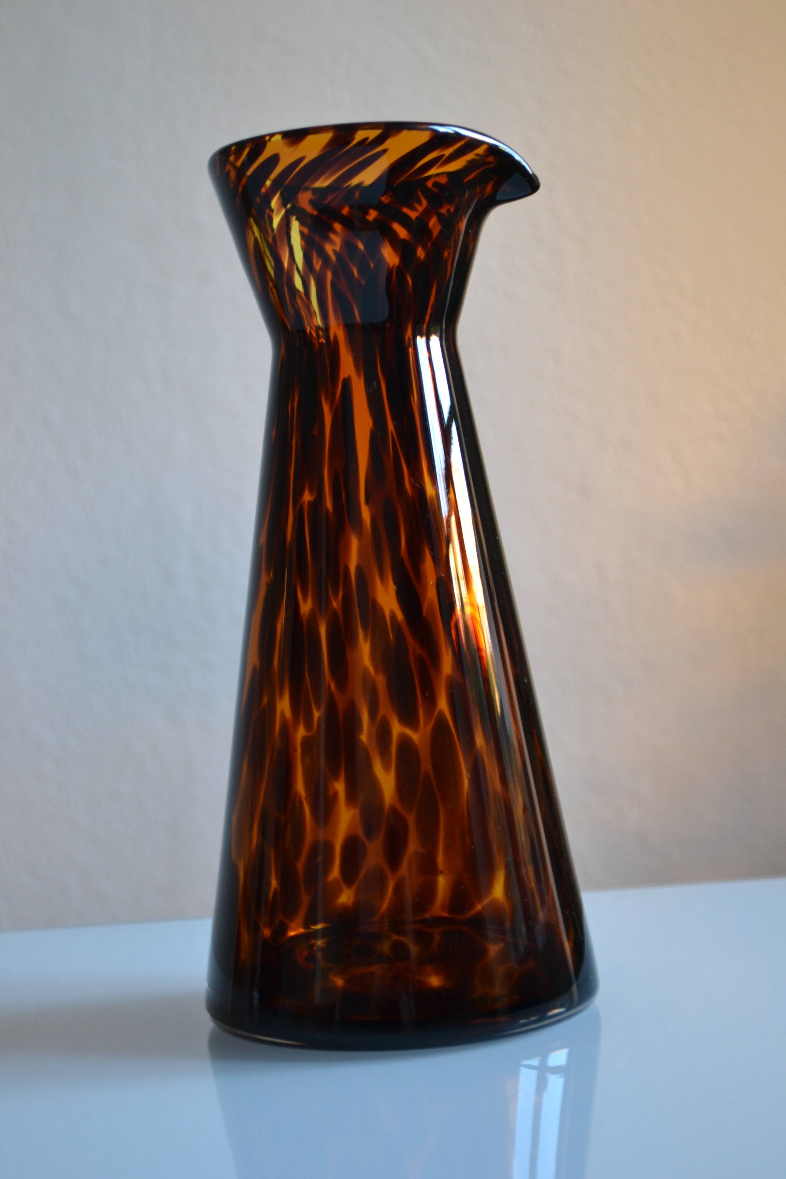 Vintage leopard pattern speckled glass vase or jug attributed to Murano