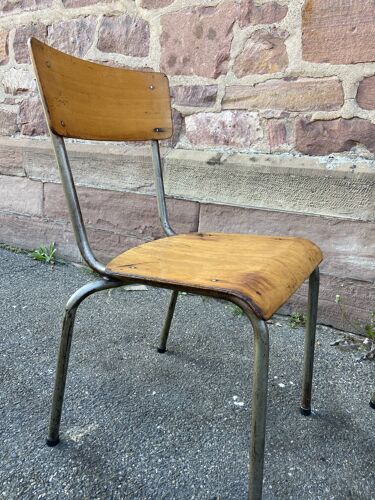 6 chaises industrielles ecole vintage collectivités Mullca DELAGRAVE tube & bois 1960