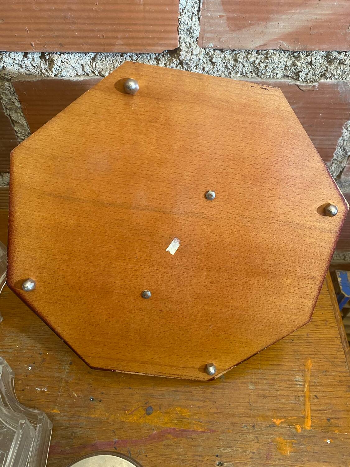 Serving Tray Wood & Chrome + Molded Glass Bowls Kitchen Wine