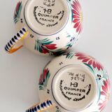 Lot de 2 tasses + soucoupes HB Quimper décor floral F436 – Peintes main