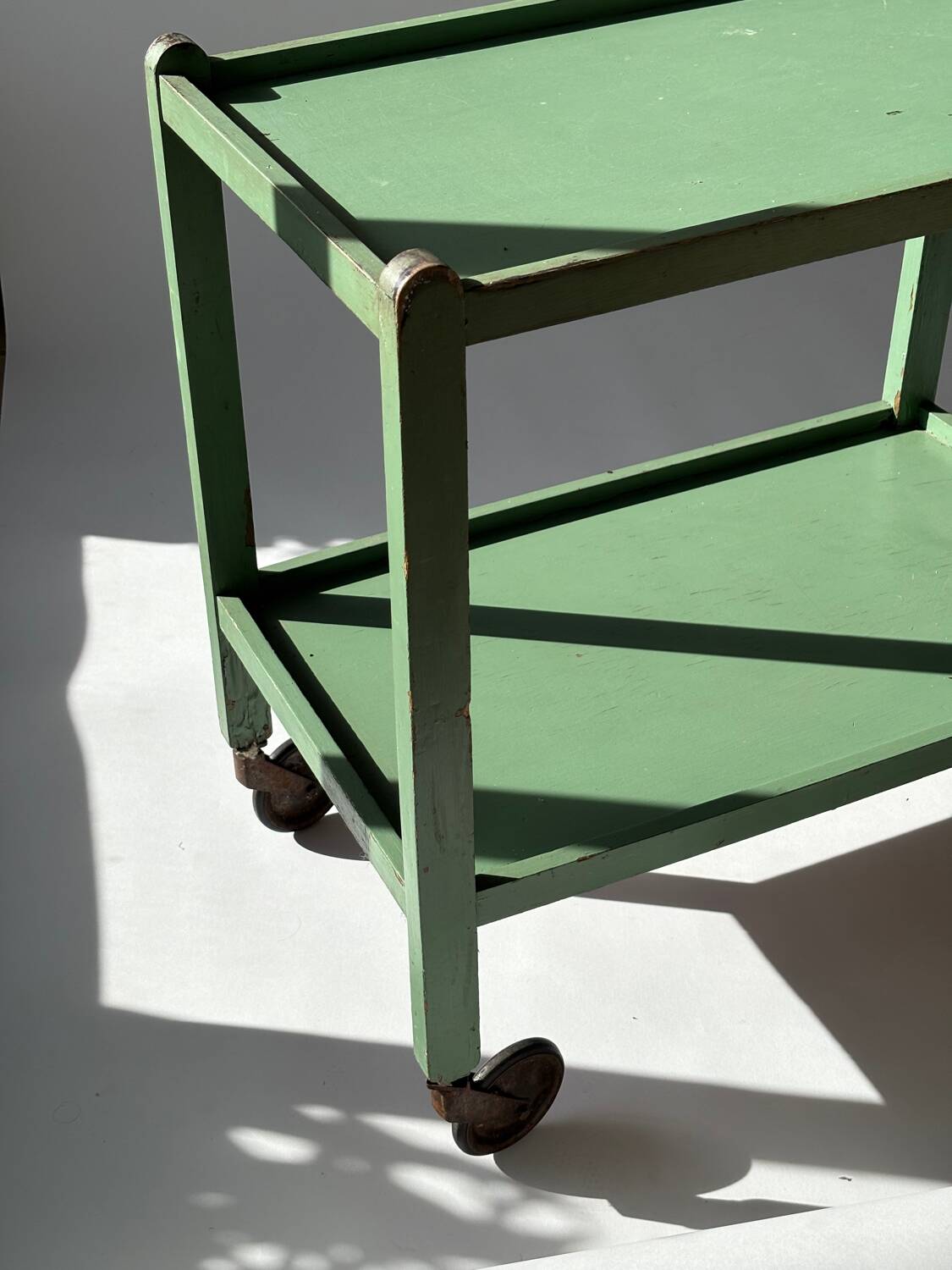 Painted wooden serving trolley, patinated, circa 1950