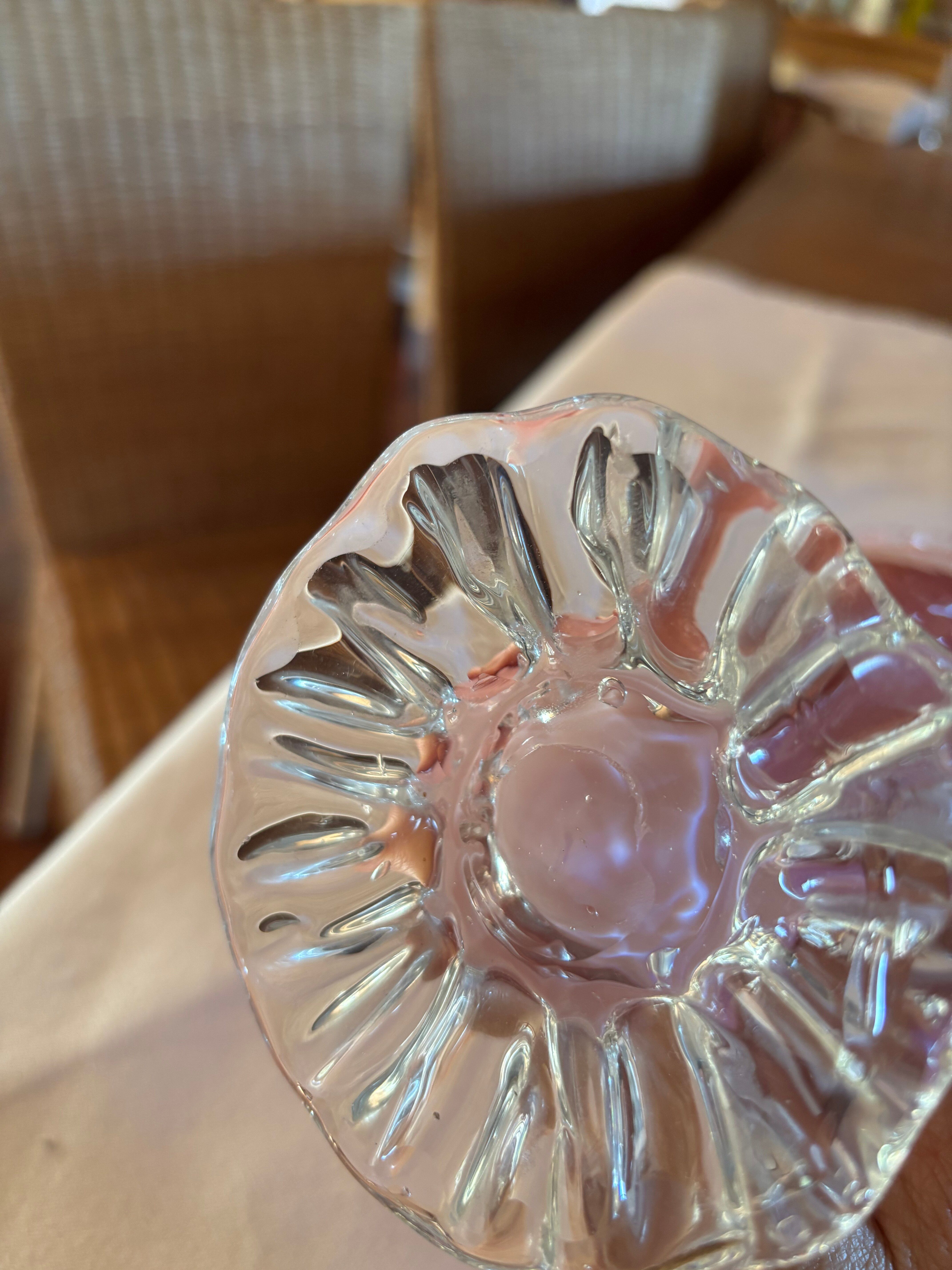 Pink opaline vase with added fruits