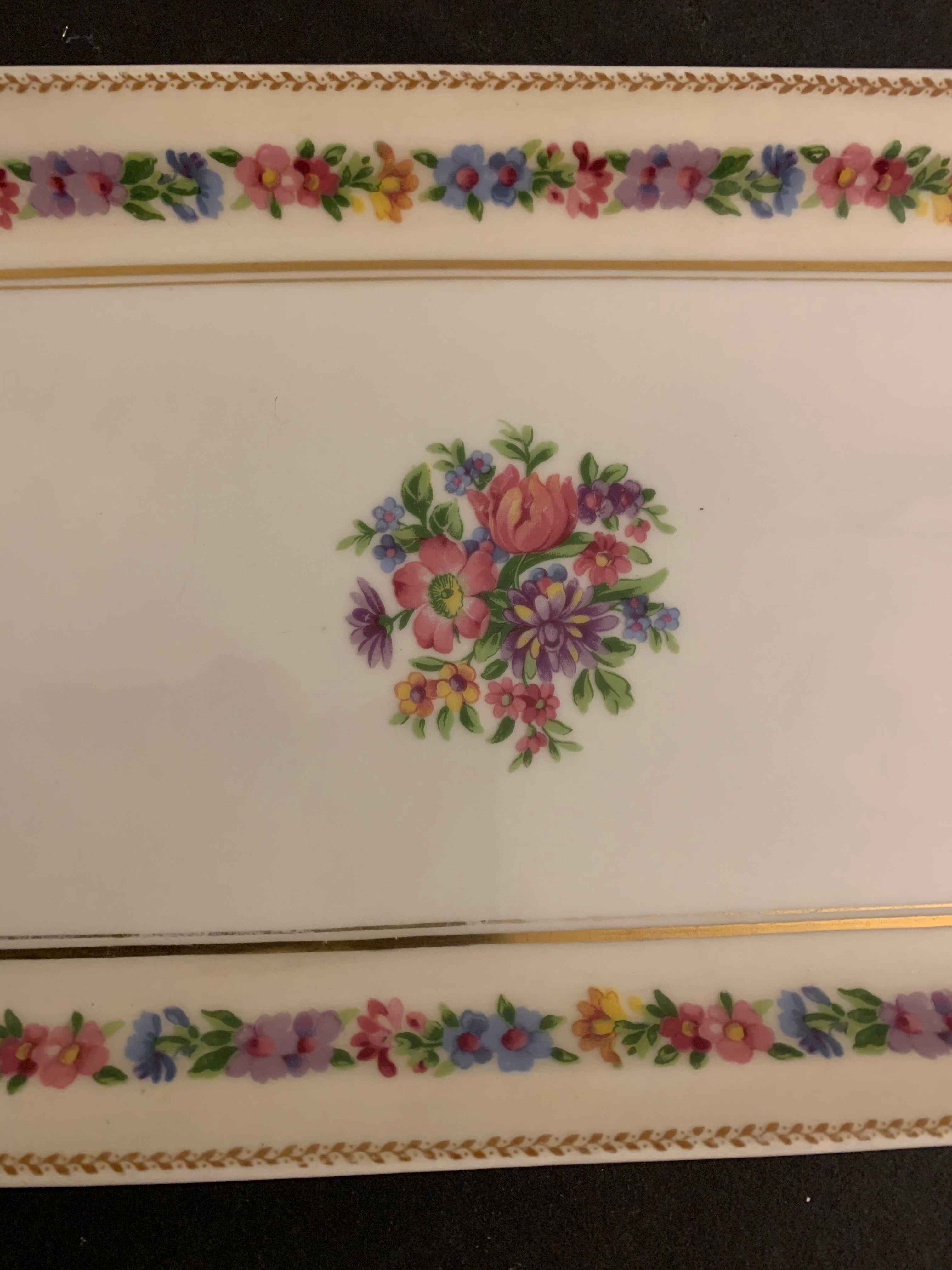 Chocolate cake dish Raynaud Limoges floral decoration