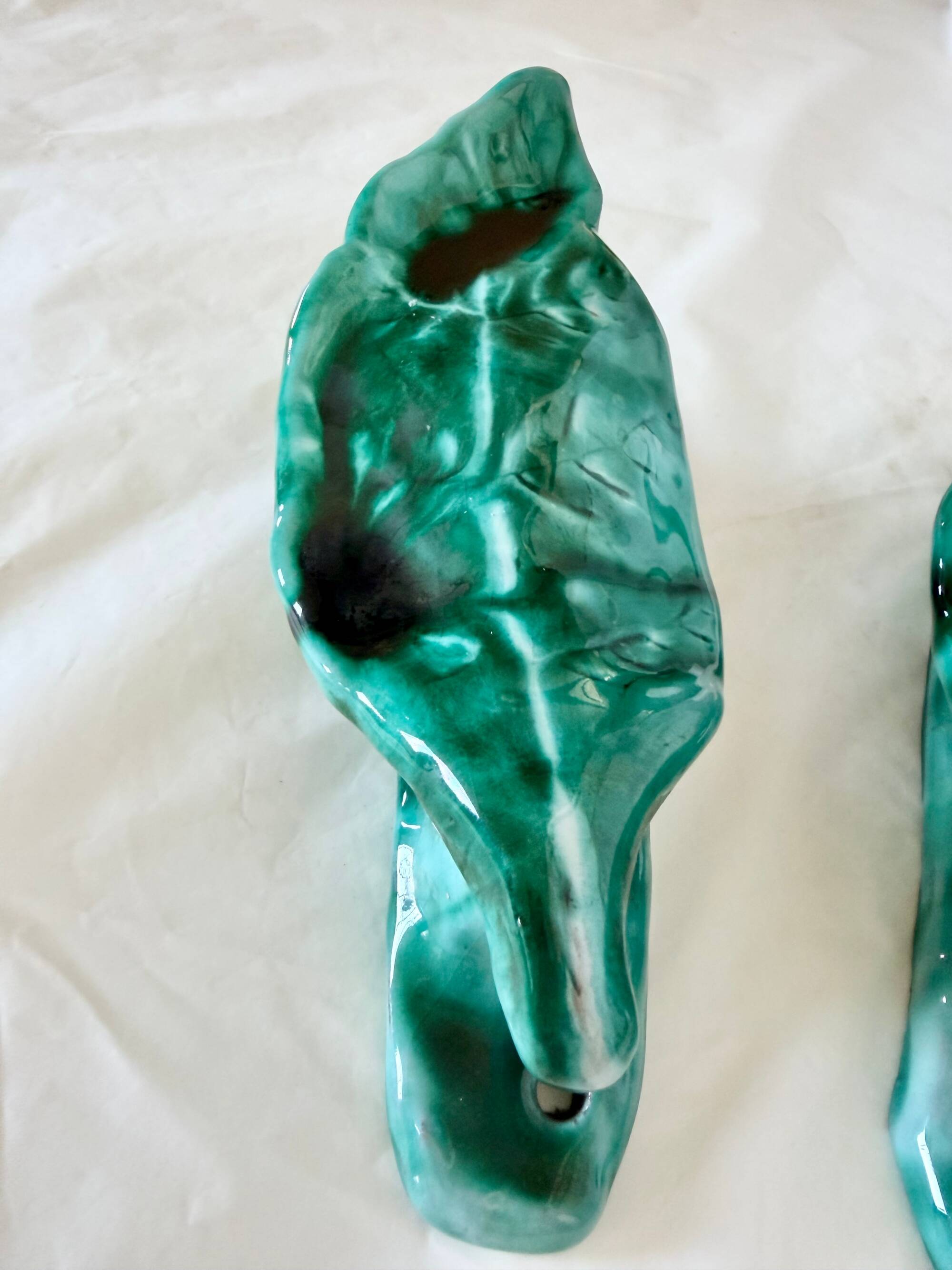 xPair of Handcrafted Teal Enameled Door Handles by Gabbianelli, Albisola, I