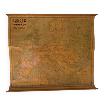 Carte pédagogique ancienne chemin de fer Europe Taride