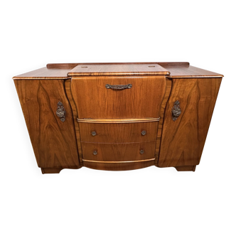 Buffet de bar à cocktail Art déco vintage en ronce de noyer par Beautility, années 1930-1940