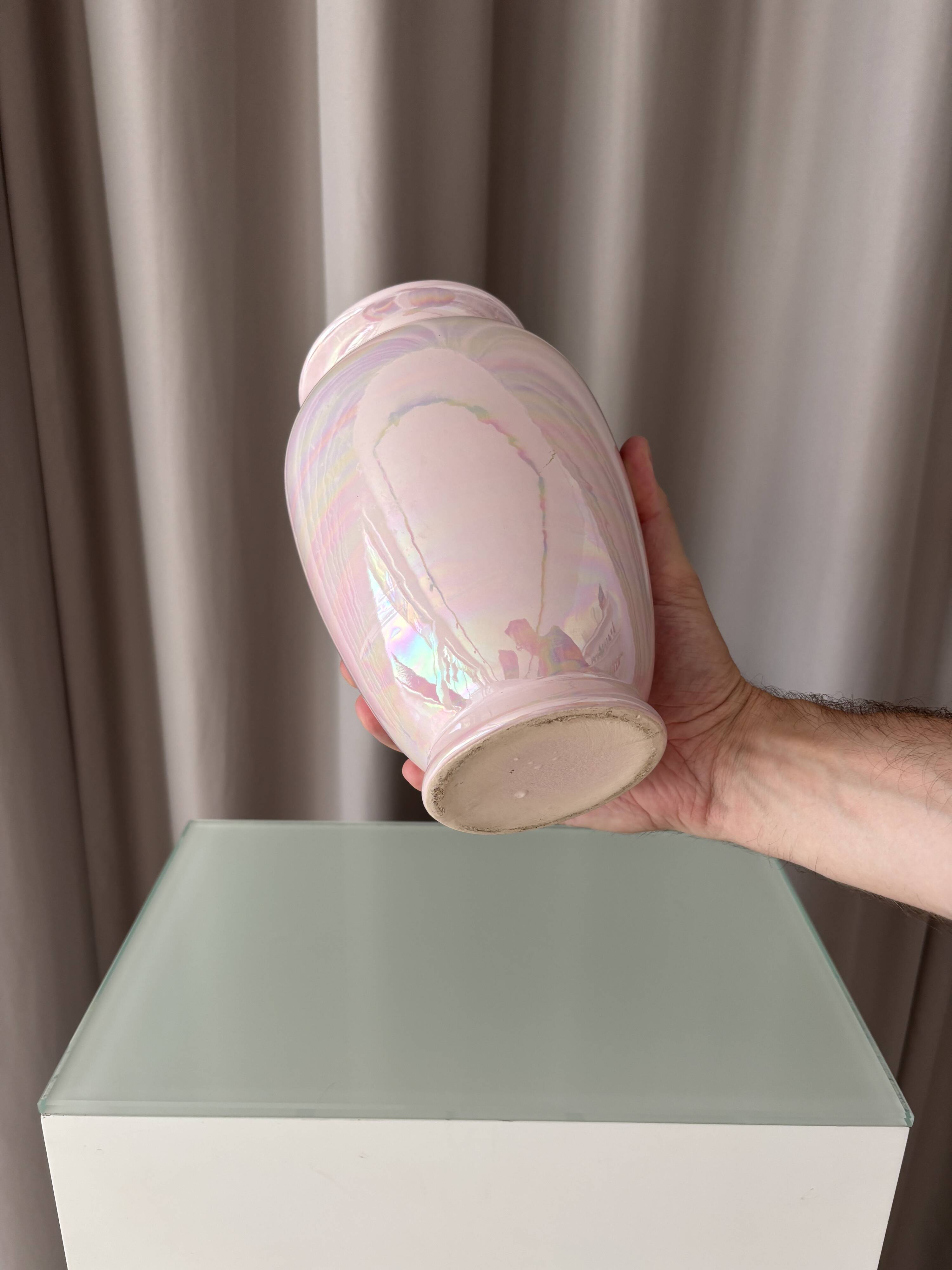 Vintage Pink Iridescent Ceramic Vase | Pearlescent Lustre Glaze | Postmoder