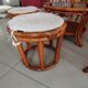 Sofa armchairs and coffee table in vintage rattan of six pieces