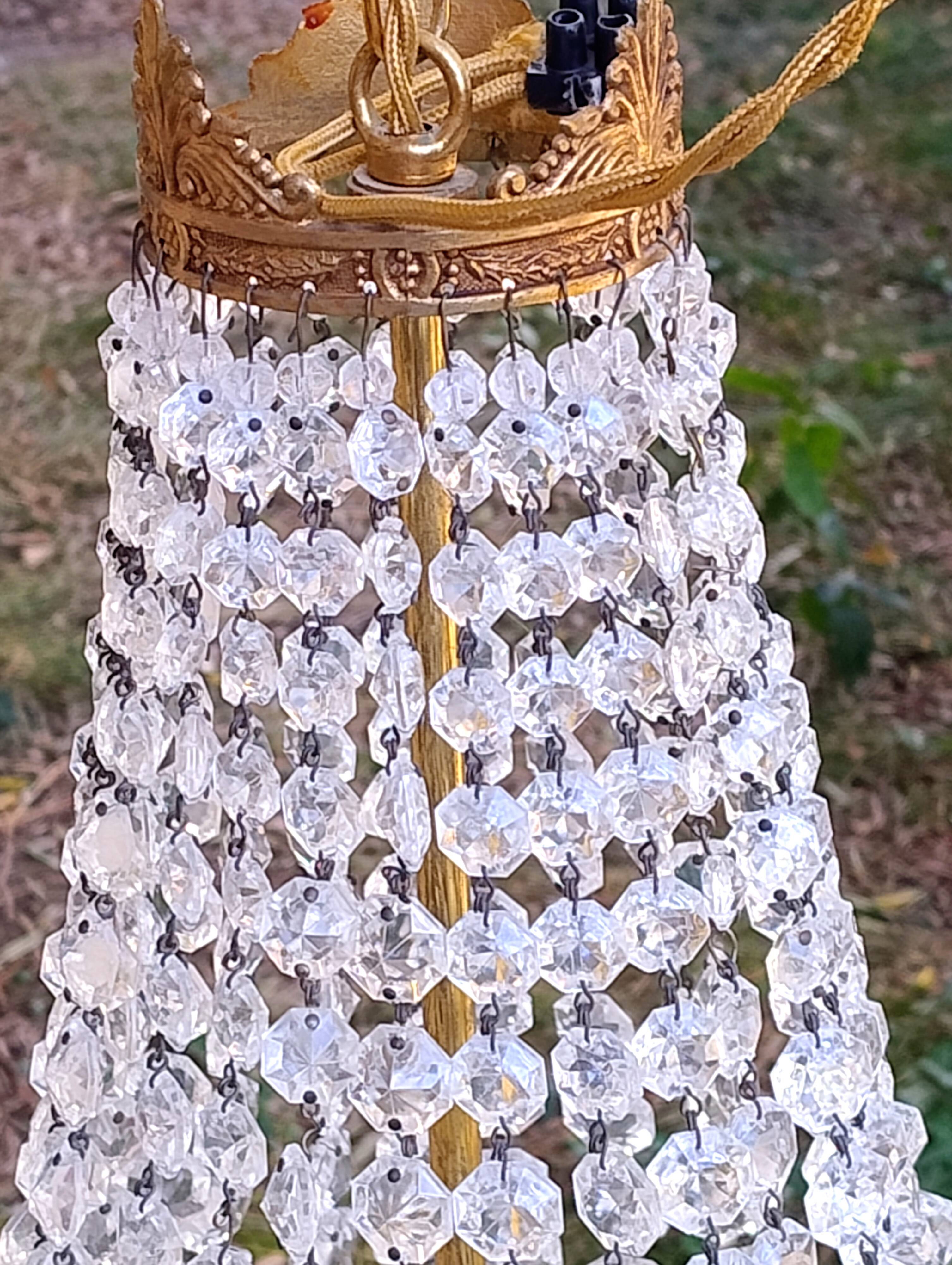 Lustre montgolfière ancien , grande taille, pampilles