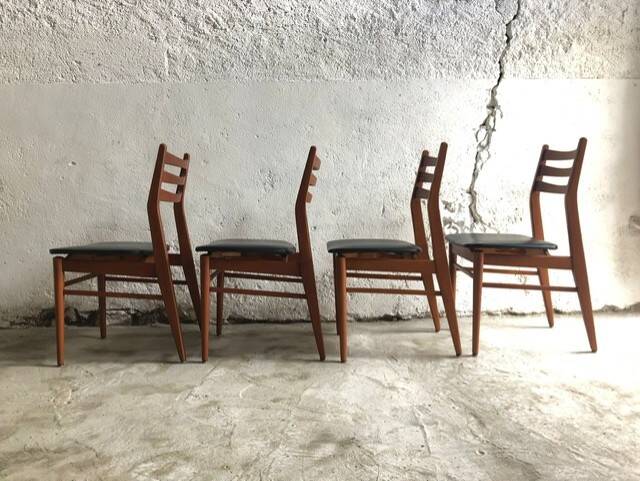 Set of 4 wooden and black imitation leather chairs, Scandinavian chair, wooden chair