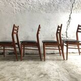 Set of 4 wooden and black imitation leather chairs, Scandinavian chair, wooden chair