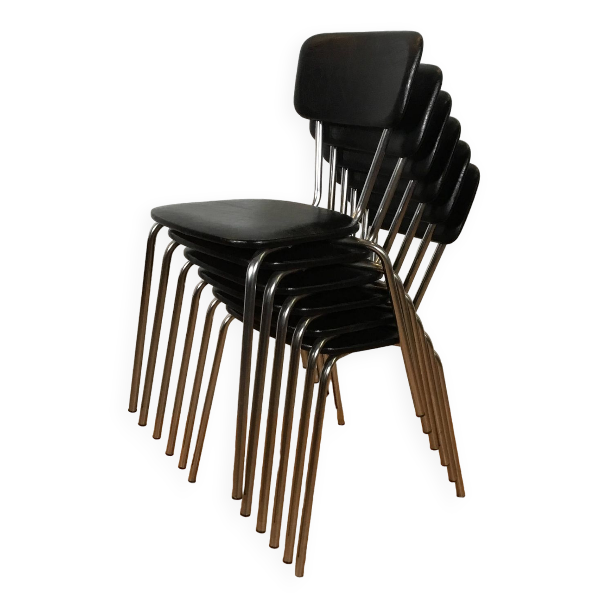 vintage chromed tubular steel stackable dining chairs