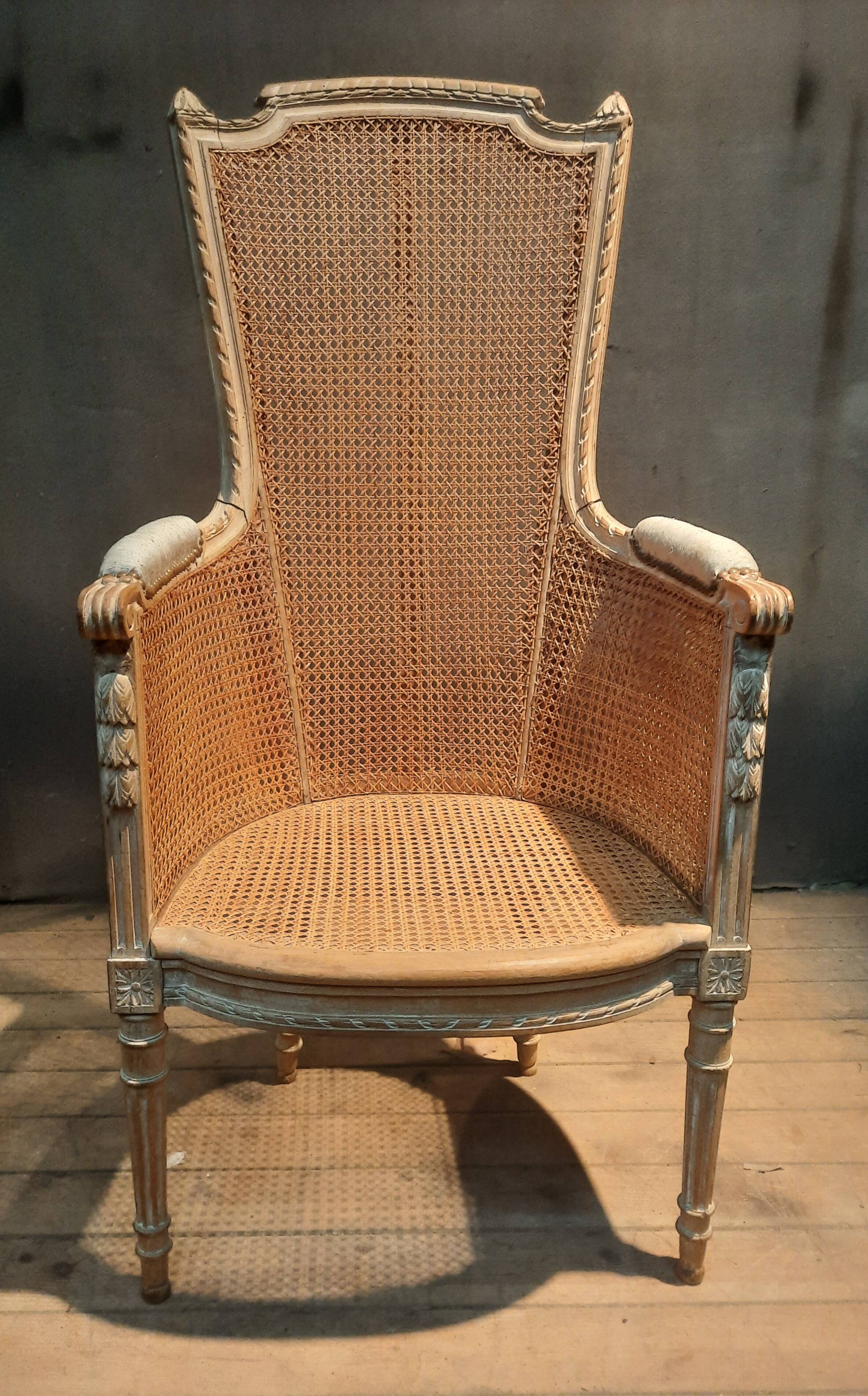 Louis XVI high-backed caned armchair