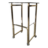 Side Table 1970s smoked glass/gold/wheels