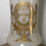 Pair of vases in opaline decoration of motifs of garlands, edges of gold, xixth
