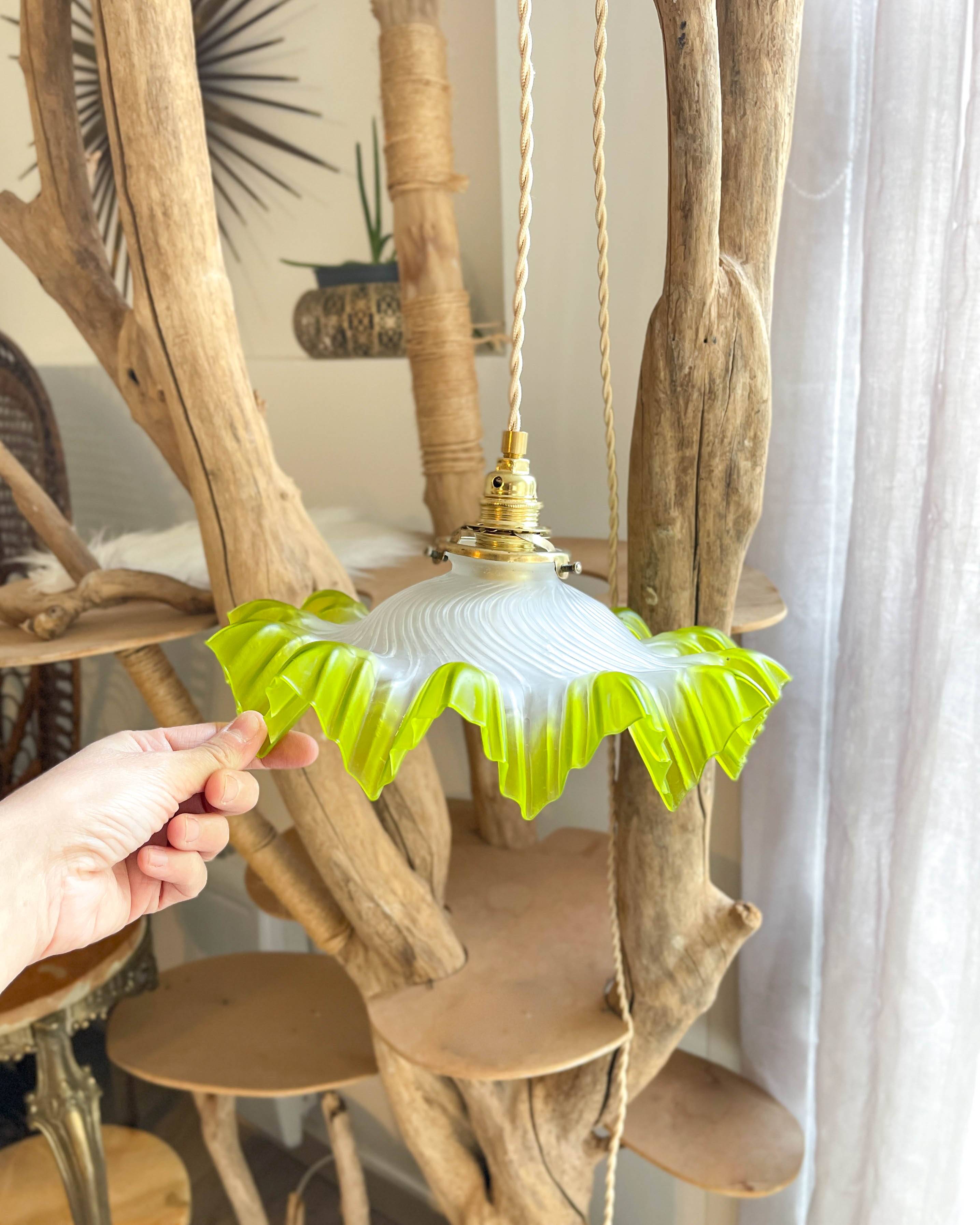 Vintage lampshade in green lace glass, customizable