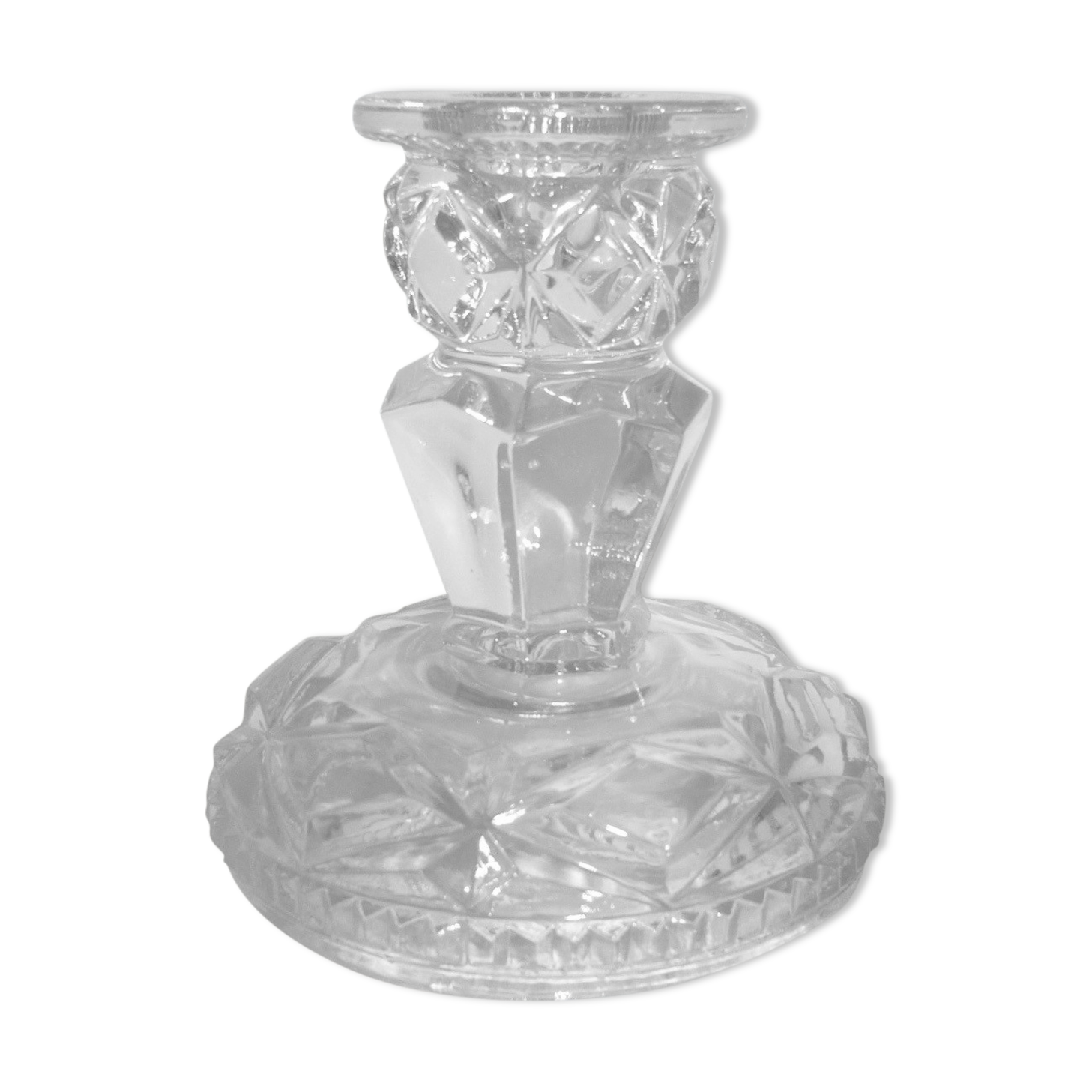 Chiseled pressed glass candle holder