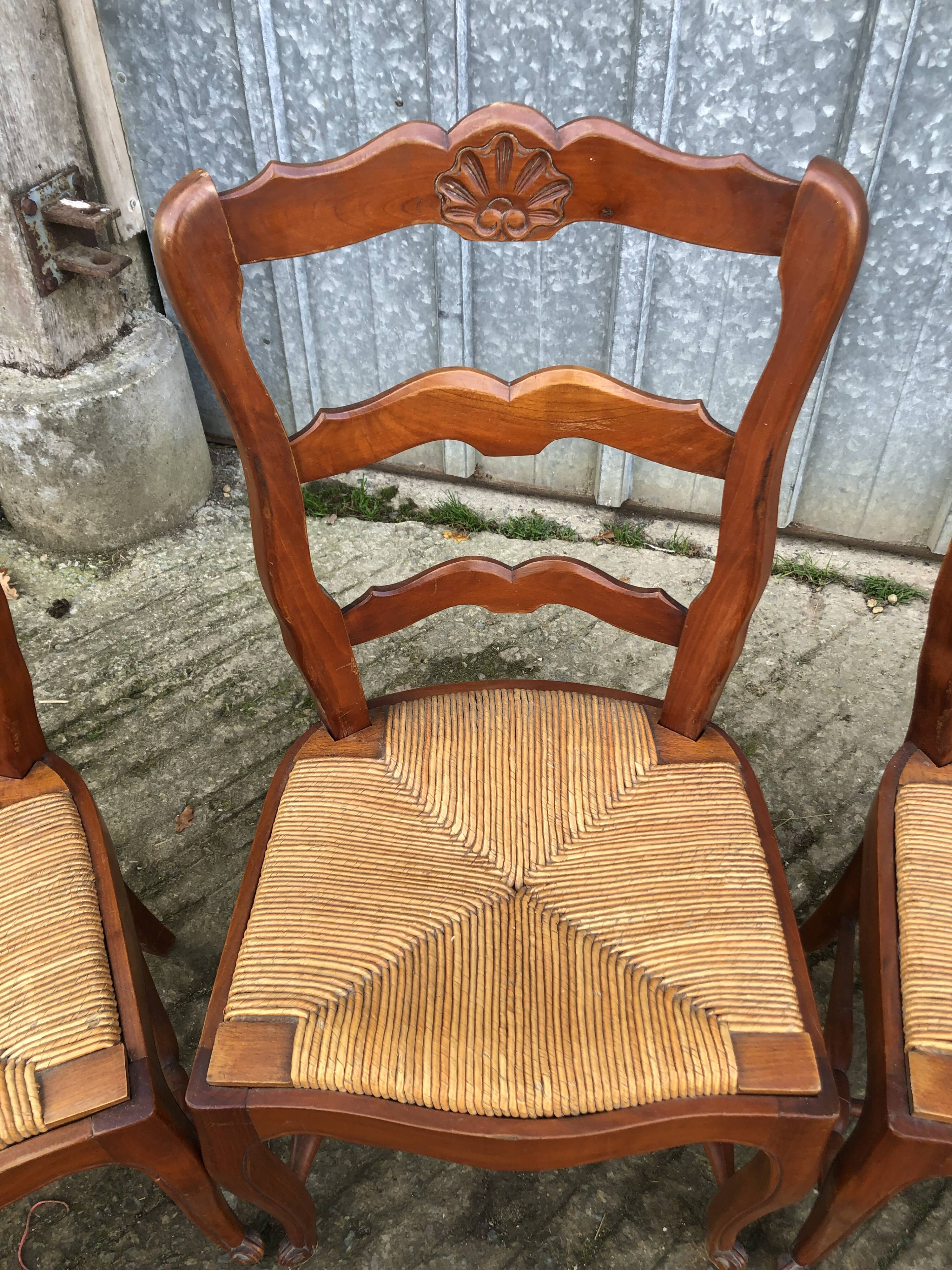 6 rush-seated chairs in solid cherry wood in Louis XV style