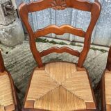6 rush-seated chairs in solid cherry wood in Louis XV style