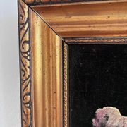 Vintage original velvet flower oil painting, pink flower still life art