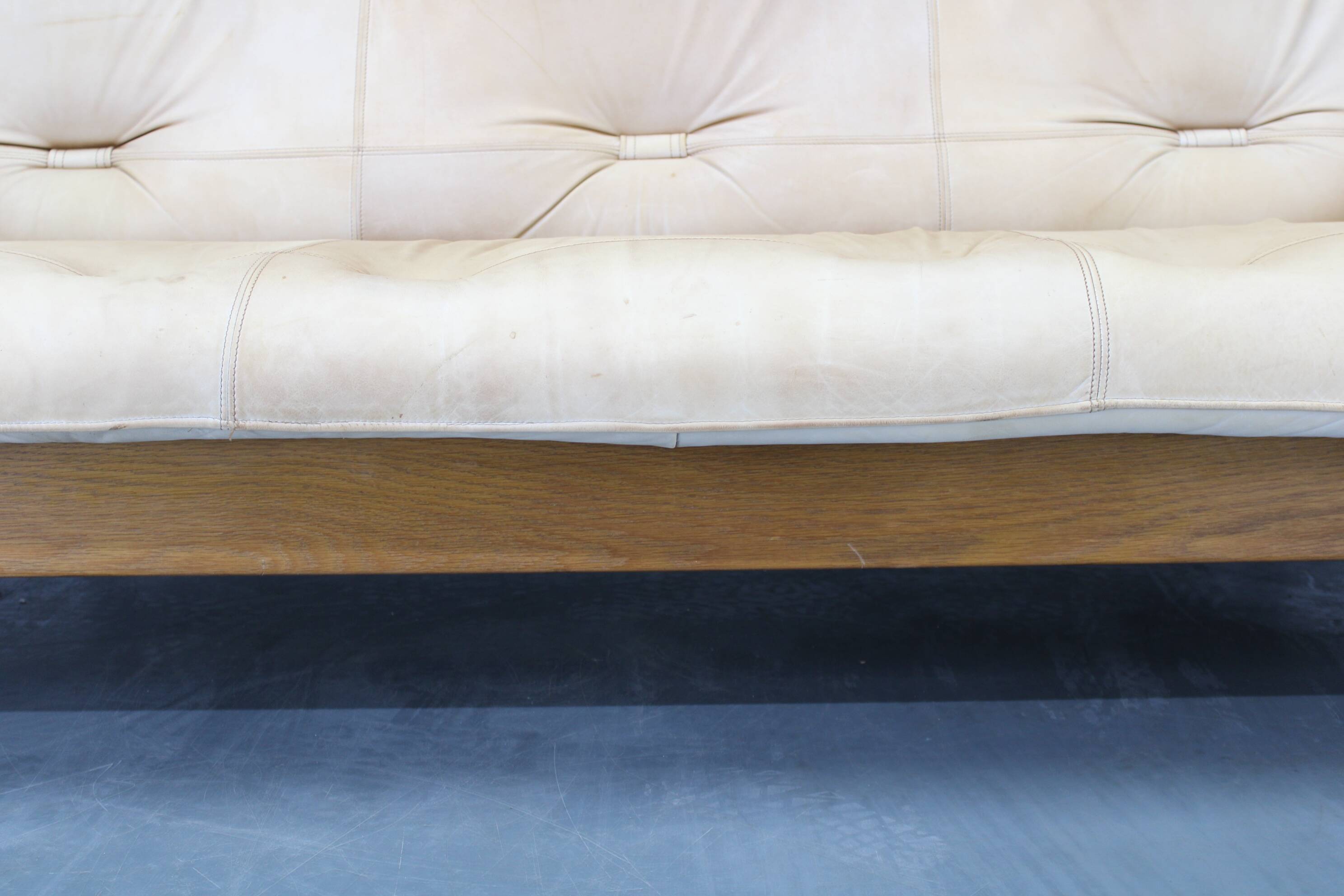 1960s Oak Scandinavian 3-Seater Sofa in Fine Leather Upholstery