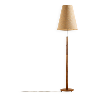Oak and brass floor lamp