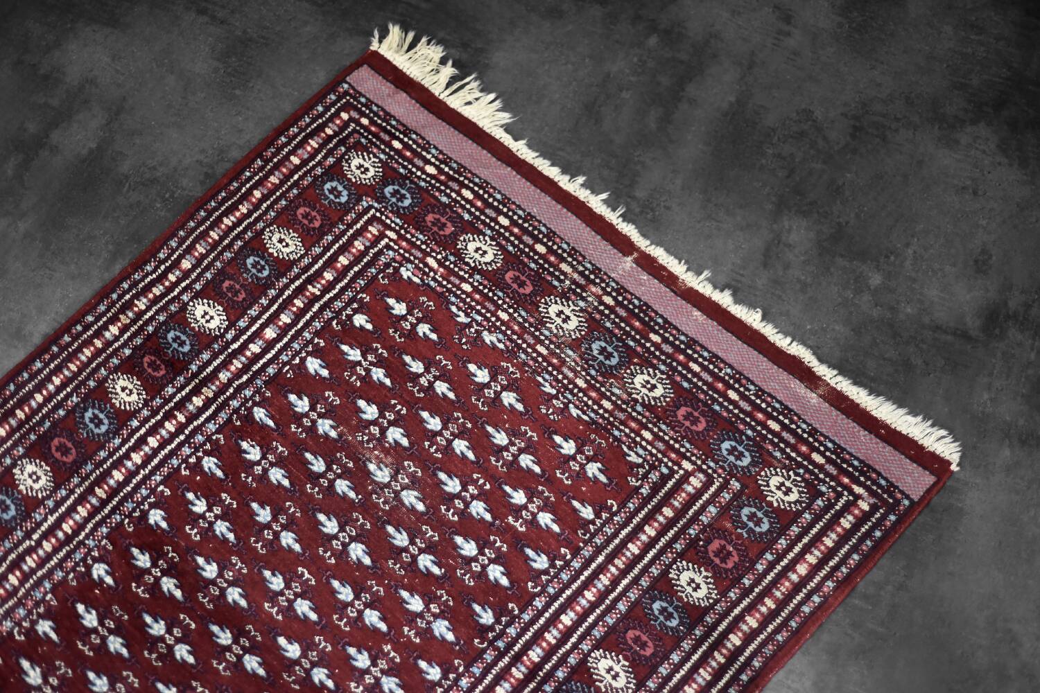 Handwoven red Boukhara oriental rug, 1960s