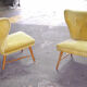 Trio de chauffeuses à oreilles wing chair danoise Elias Svedberg années 50/60 jaune vert