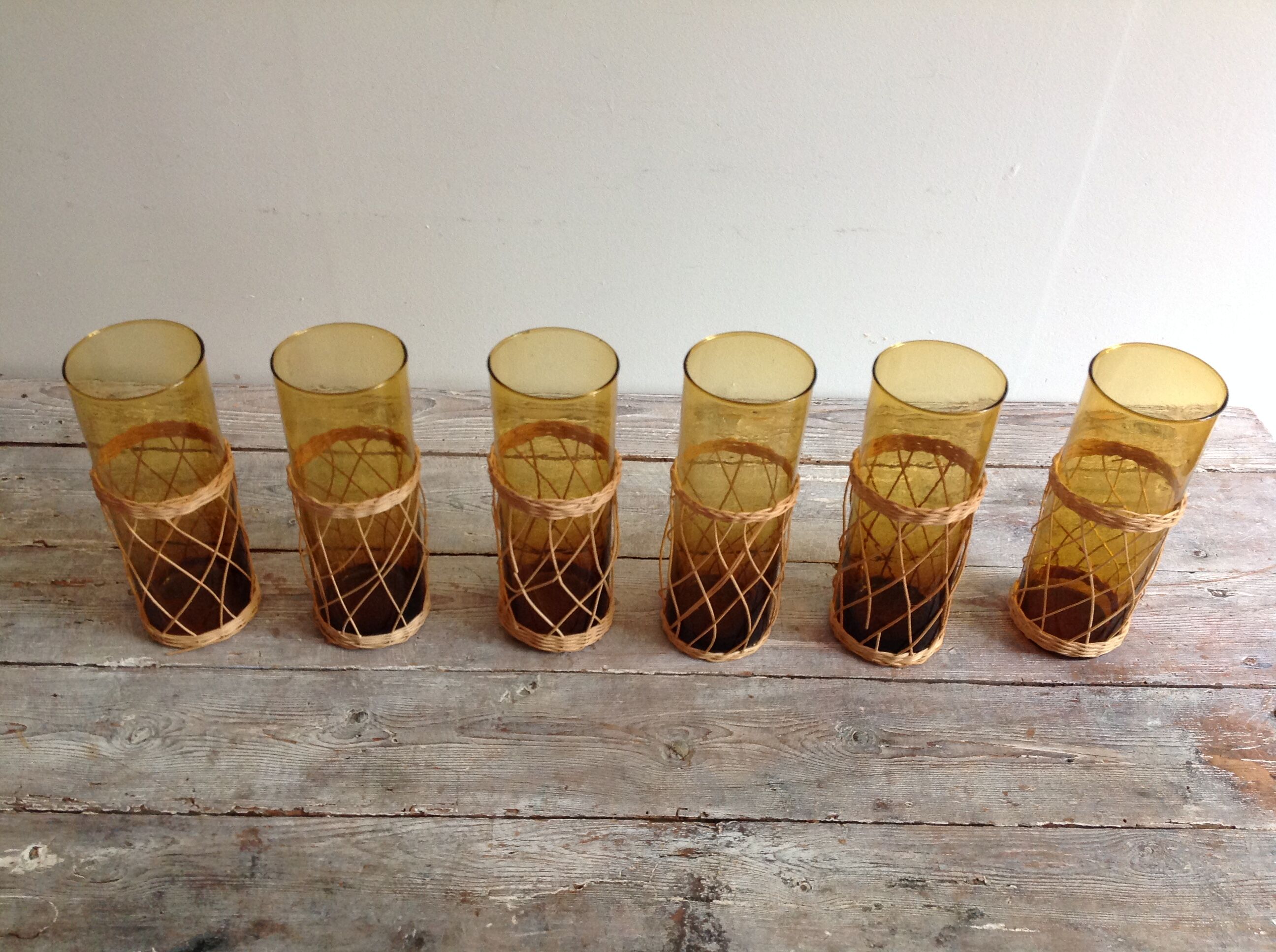 Series of 6 amber glasses