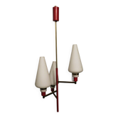 Italian brass and opaline glass small chandelier, Stilnovo period 1950