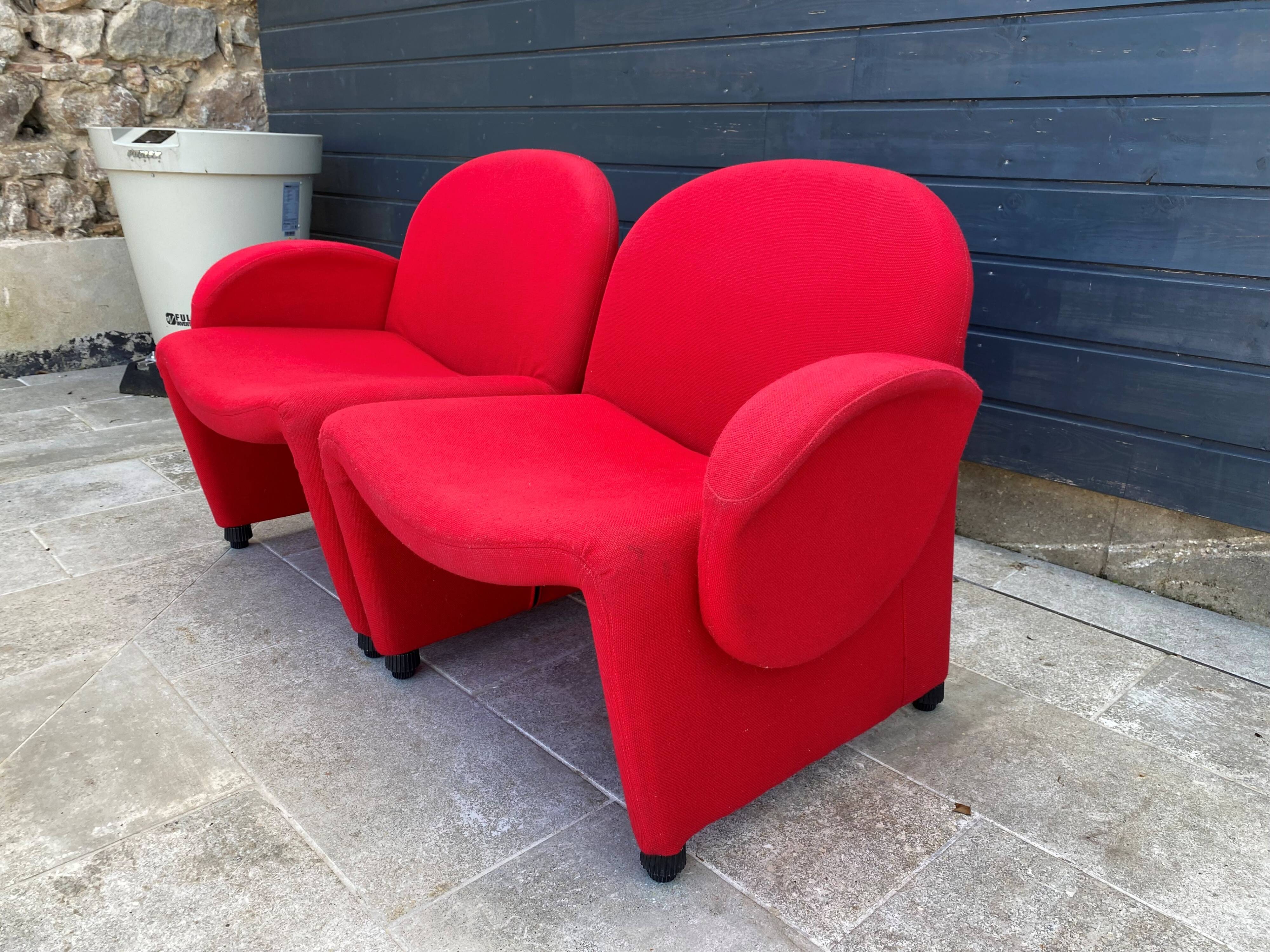 Sitland red fabric and foam armchairs, 1970s