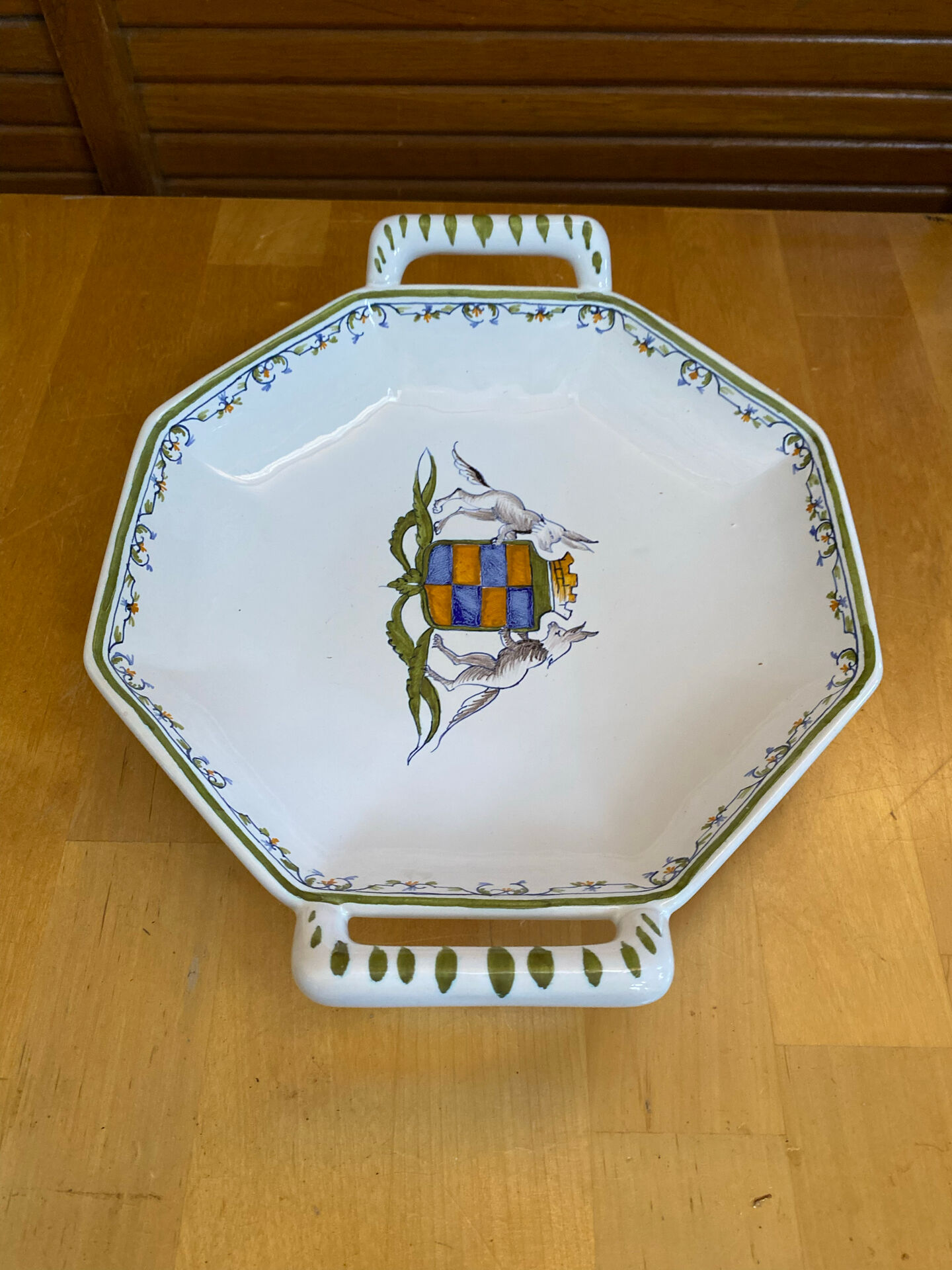 Old style moustiers plate white ceramic polychrome decor vintage