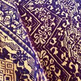 Tapis vintage roumain design marron violet sur fond jaune 185x130cm