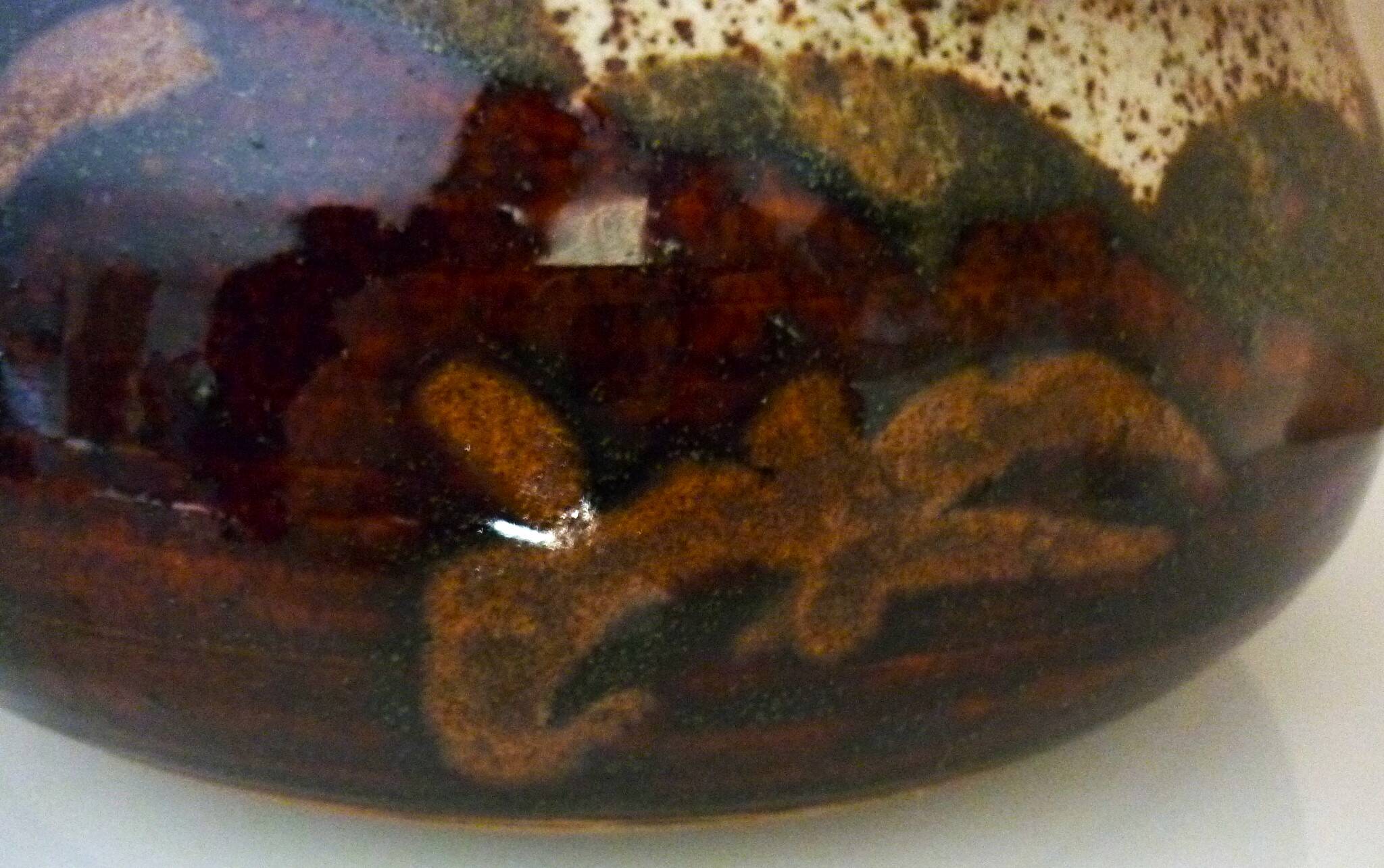 Vegetable dish, covered pot, glazed ceramic art, 1970s, signature to be identified