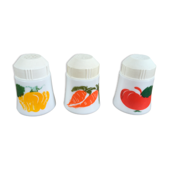 Trio of opaline salt shakers