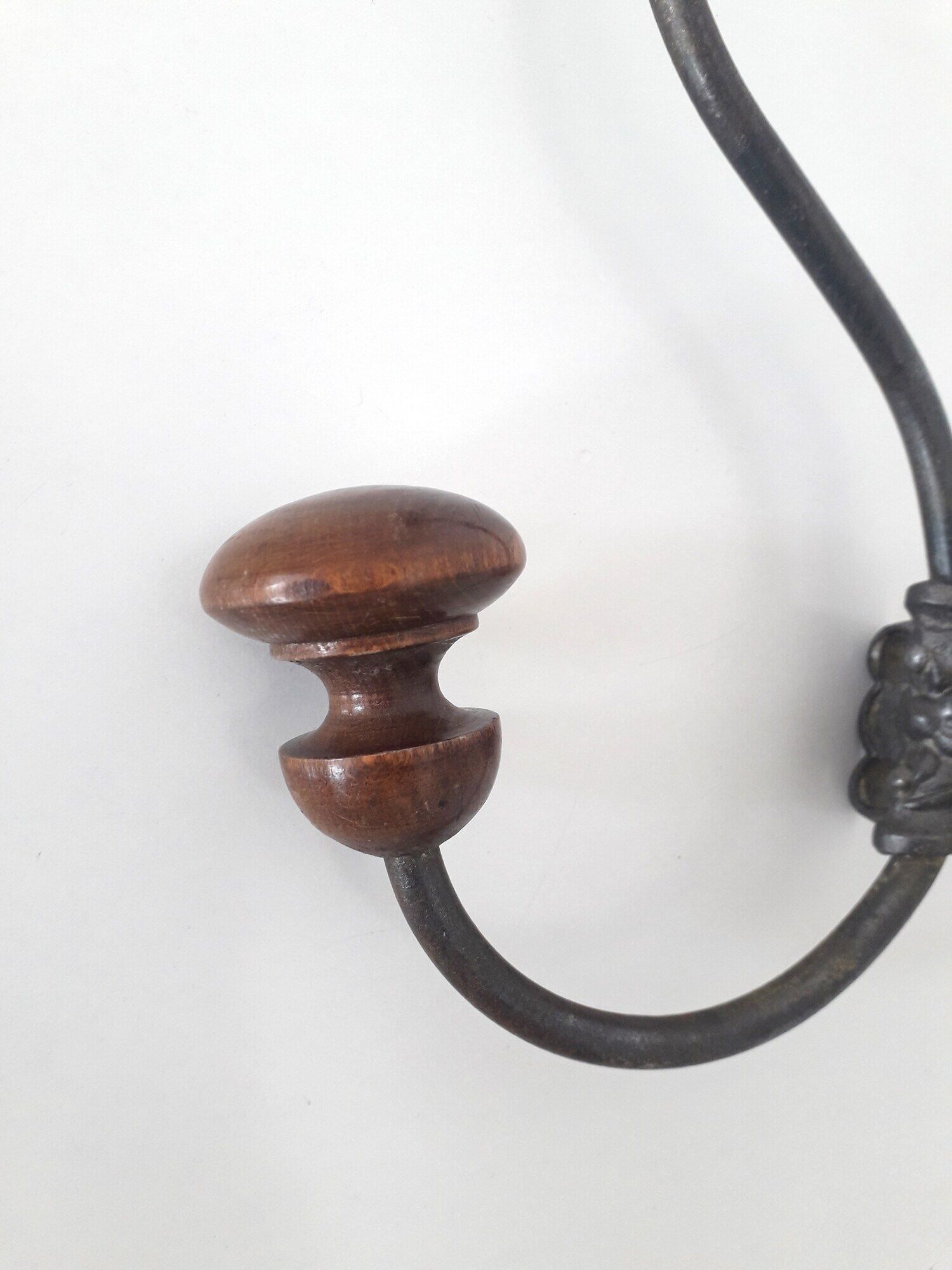 Old hook - wall coat rack - wood and metal - 1940