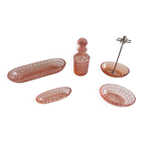 Set of 5 antique art deco pink bathroom accessories