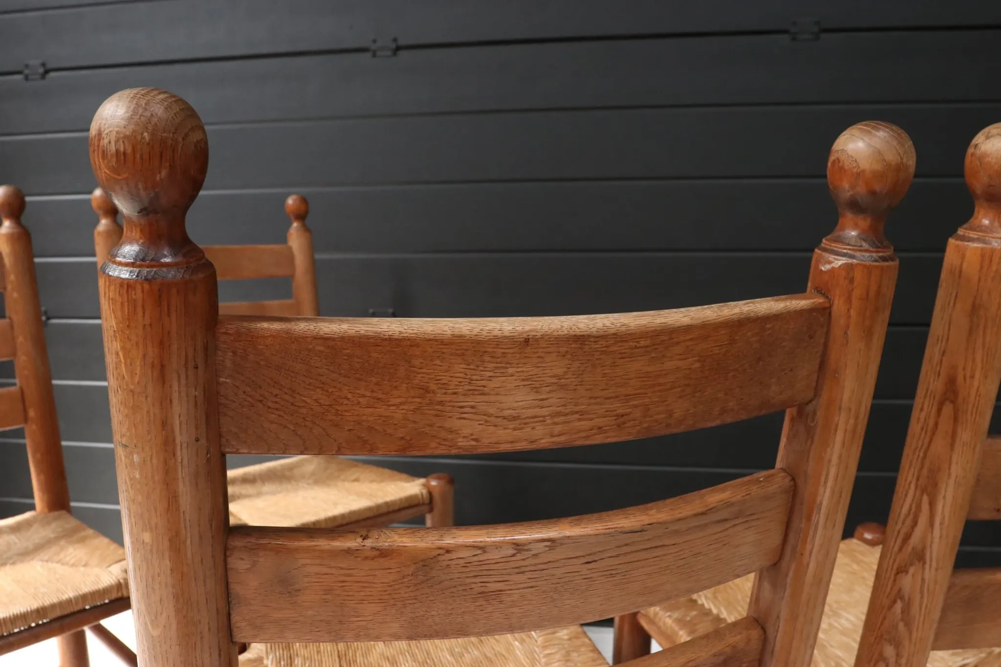 Set of four French ladderback chairs with rush seats – circa 1960