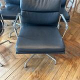 EA208 armchair in dark gray/asphalt Soft Pad leather by Charles & Ray Eames, Vitra for H. Miller