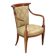 Vintage armchair in fabric and wood with armrests, design Italy 1950s-1960s
